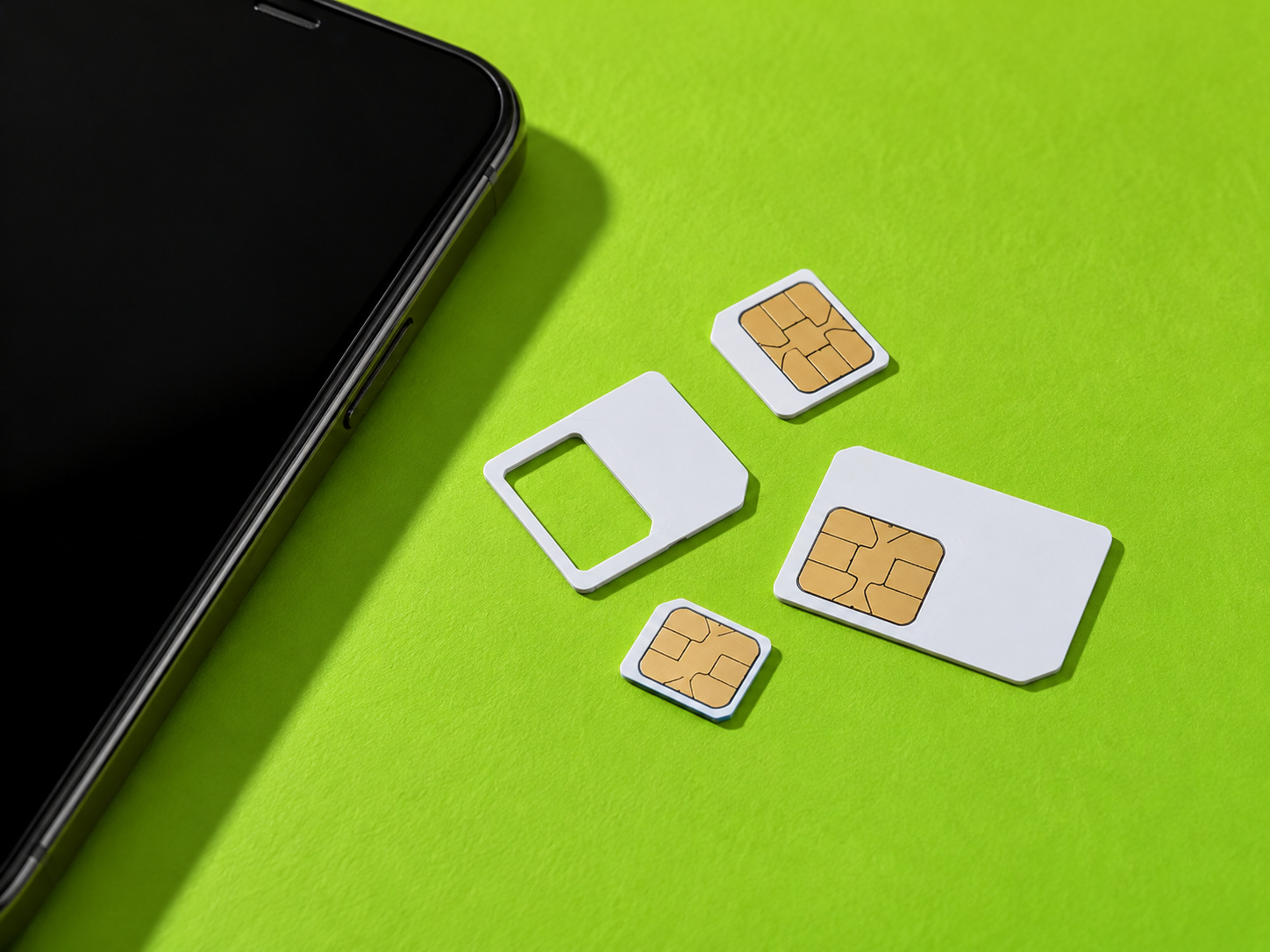 SIM cards on a lime surface