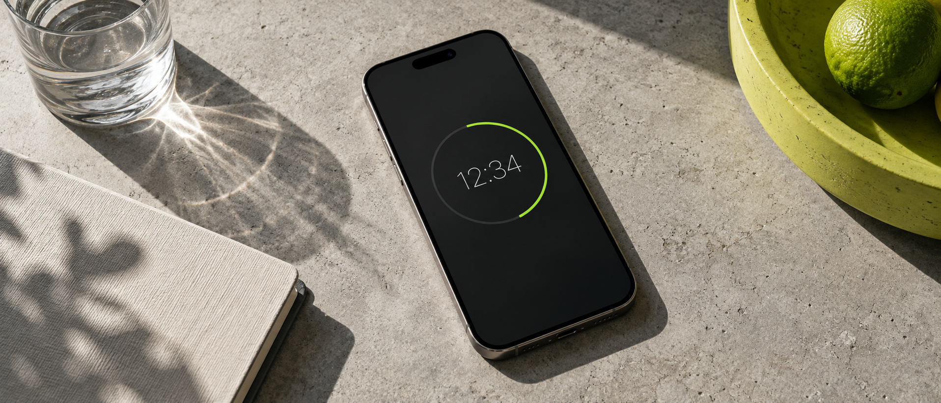 A phone with a countdown on a concrete desk